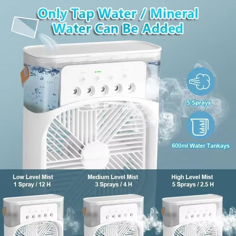 Household Small Air Cooler Three-In-One Fan Air Conditioner LED Night Light Portable Humidifier Air Conditioner Fan Office Home