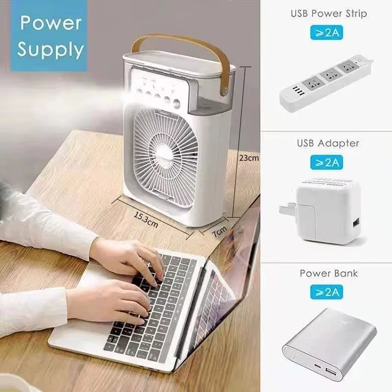 Household Small Air Cooler Three-In-One Fan Air Conditioner LED Night Light Portable Humidifier Air Conditioner Fan Office Home