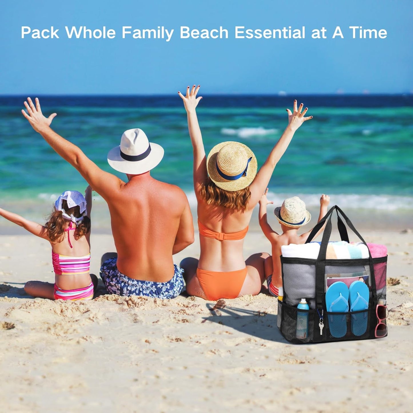 Mesh Beach Bag Family - Large Tote Bag for Cruise Pool Beach Vacation Essentials