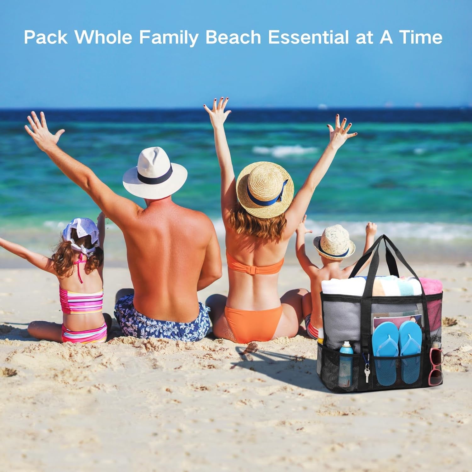 Mesh Beach Bag Family - Large Tote Bag for Cruise Pool Beach Vacation Essentials